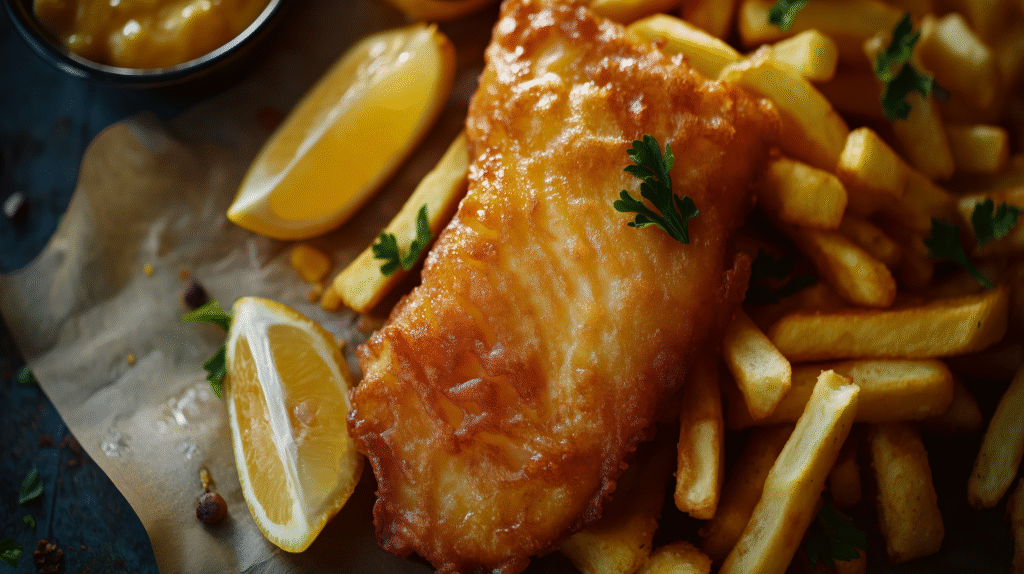 crispy battered fish and chips